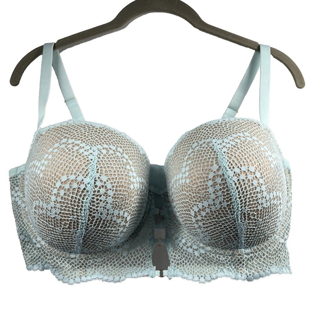 Adored By Adore Me 40D Bra Aqua Blue Balconette Underwire Back Closure Adjustabl